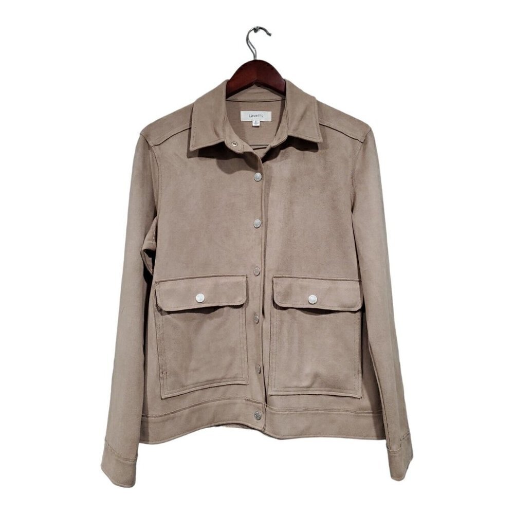 Anthropologie Level 99 Women's Brown Faux Suede Jacket Full Snap Pockets Sz S